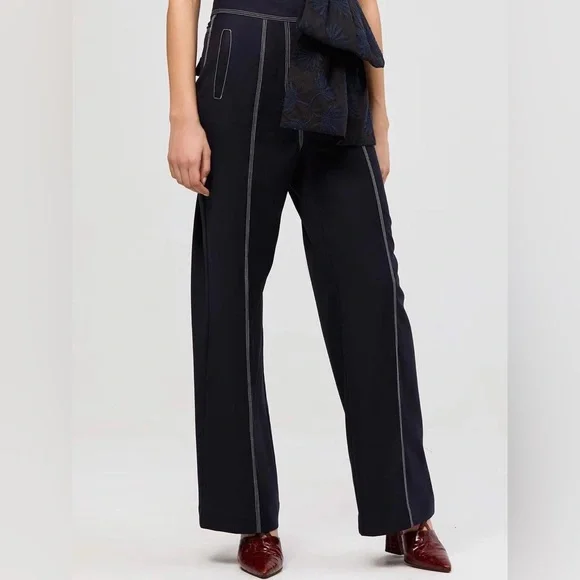 Acler Black Wide Leg Pants with White Stitching - Picture 4 of 8